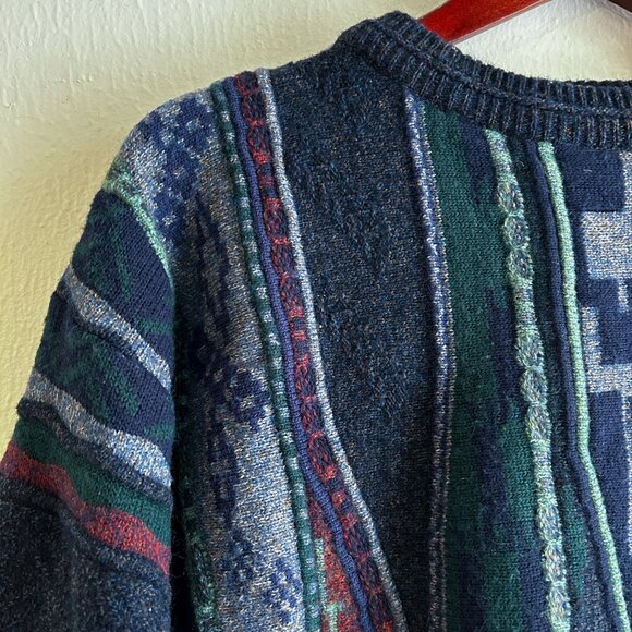 VINTAGE FIII 80s/90s Italian Wool 3D textured Jacquard Knit Coogi Style Sweater - Picture 6 of 8